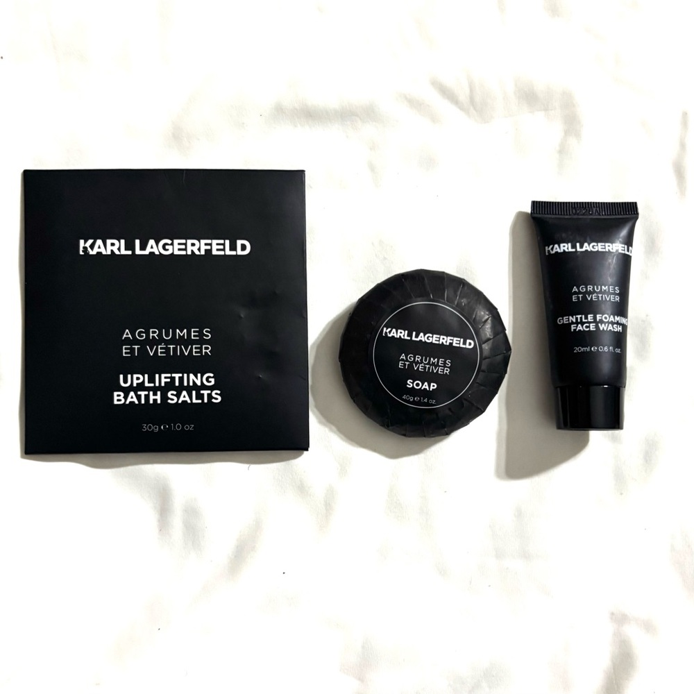 Karl Lagerfeld Agrumes et Vetiver Travel Shampoo 1 oz + Soap 0.8 oz Set Sealed